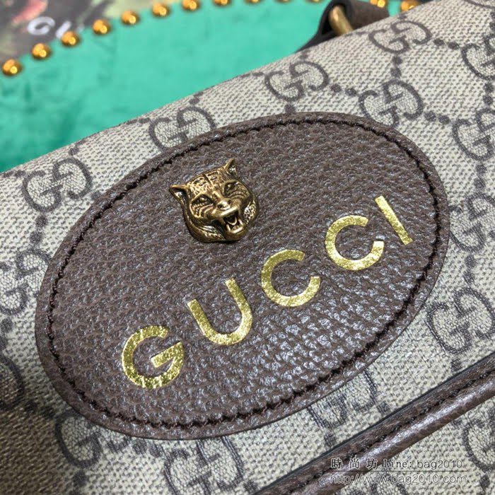 GUCCI古馳女包 新款 專櫃品質 501050 高級人造帆布 虎頭裝飾 翻蓋 復古斜挎包 pvc/棕色  ydgq3445